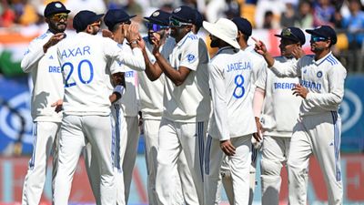 IND vs ENG: Dominant India shuts 'Bazball' with 4-1 series win over England as Rohit and Gill's century topped with Ashwin's 5-fer secure innings win in Dharamsala Indian cricketers celebrate after picking a wicket.