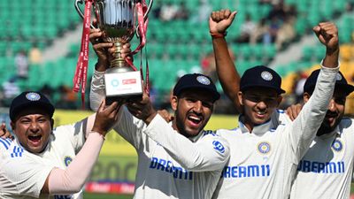 India star wins ICC Player of the Month award for February, BCCI releases video to celebrate youngster's achievement Yashasvi Jaiswal (2R) won the ICC Player of the Month award for February.
