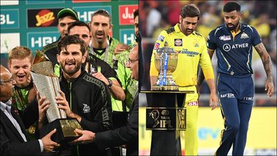 IPL vs PSL: The huge difference in prize money of two prominent T20 leagues Shaheen Afridi with PSL trophy; MS Dhoni and Hardik Pandya with IPL 2023 trophy (File Photo: Getty Images)