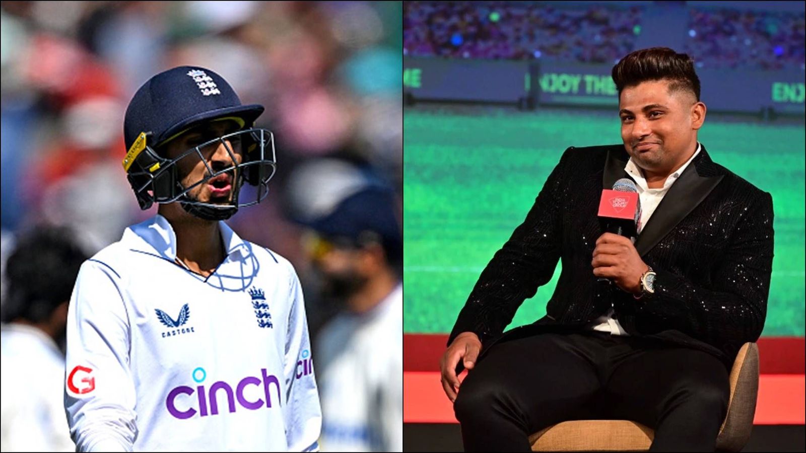 Exclusive: Sarfaraz Khan reveals he offered to gift his bat to Shoaib Bashir if he gets out in Dharamsala Test England's Shoaib Bashir (left) after losing his wicket; Sarfaraz Khan (right) at India Today Conclave (Getty Images, India Today)