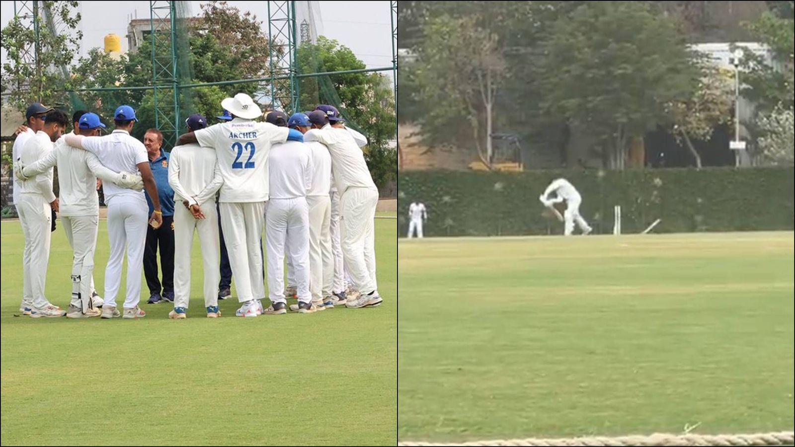 Ahead of IPL 2024, Jofra Archer plays for Karnataka against Sussex & breaks stump with fiery delivery; watch viral video Jofra Archer in the huddle with Karnataka players; Sussex batter gets bowled (Screengrab: Sussex Cricket, X)