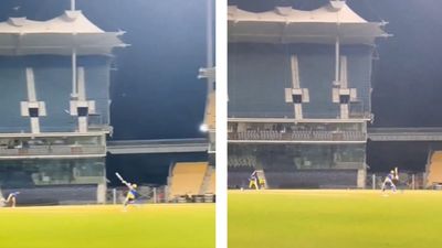 WATCH: MS Dhoni smashes massive sixes, including a one-handed six, during CSK practice match at Chepauk; video surfaces MS Dhoni batting in CSK practice.