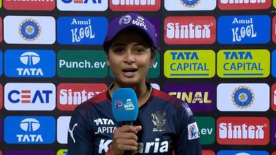 'I'm a different beast when there's some turn': RCB’s Shreyanka Patil after causing Delhi Capitals’ collapse with 4 for 12 in WPL 2024 final Shreyanka Patil talking to the broadcasters during WPL 2024 final (Screengrab: JioCinema)