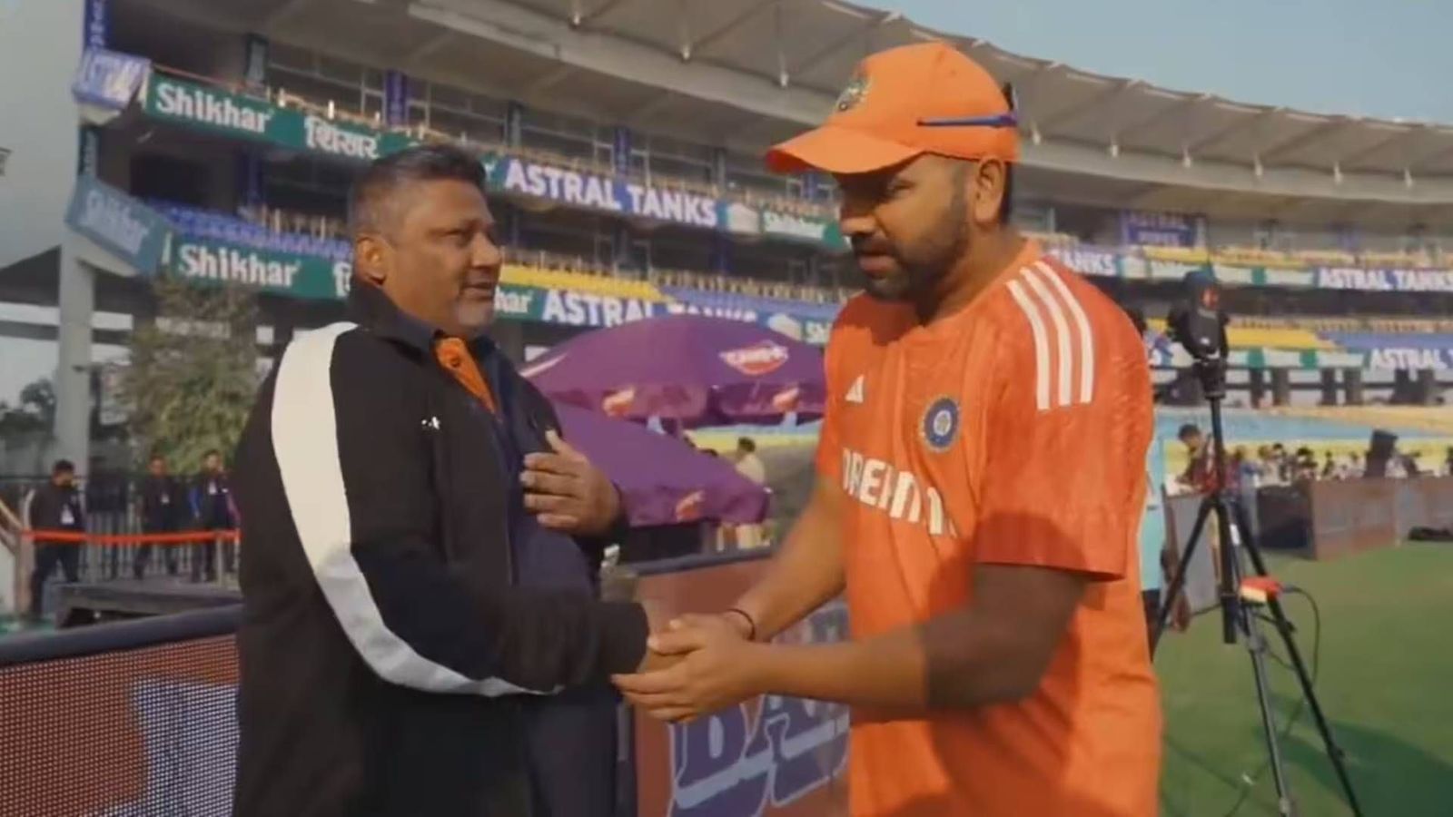 'I have played with Sarfaraz's father in Kanga League': Rohit Sharma reveals he was lost in debut of 'these boys' in England Test series Rohit Sharma with Sarfaraz Khan's father Naushad (Screengrab: BCCI, X)