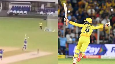 WATCH: MS Dhoni mimics Ravindra Jadeja's iconic celebration from IPL 2023 final during CSK's practice session, video breaks internet MS Dhoni imitates Ravindra Jadeja's iconic celebration from IPL 2023 final during CSK's practice session. (Screengrab-X)