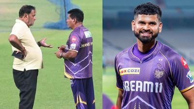 IPL 2024: Eden Gardens pitch curator's clear cut message ahead of KKR vs SRH match, says ‘no question of favouring...’ (L) KKR head coach Chandrakant Pandit with Eden Gardens pitch curator Sujan Mukherjee, (R) KKR skipper Shreyas Iyear (Photo Courtesy: X)