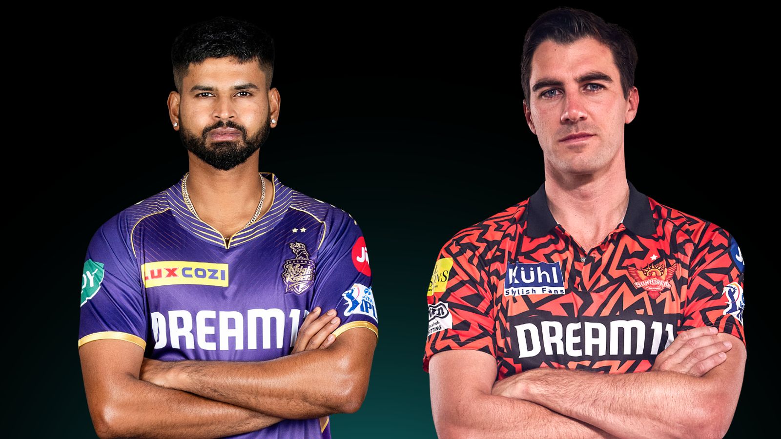 KKR vs SRH: Sunrisers Hyderabad opt to bowl first on Pat Cummins' captaincy debut against Kolkata, know playing XIs of both teams KKR captain Shreyas Iyer (left) and SRH skipper Pat Cummins in this frame.