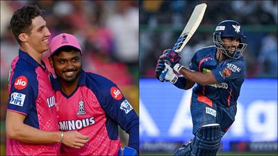 IPL 2024, RR vs LSG: Nicholas Pooran's 64 in vain as Sanju Samson's explosive 82 helps Royals beat Giants by 20 runs Nandre Burger celebrates maiden wicket with Sanju Samson; Nicholas Pooran plays a shot (Getty Images)
