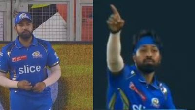WATCH: Hardik Pandya commands Rohit Sharma to 'go back' to boundary rope during GT vs MI's clash, this is how ex-captain reacted Mumbai Indians' skipper Hardik Pandya (right) and Rohit Sharma in this frame. (Screengrab-X)