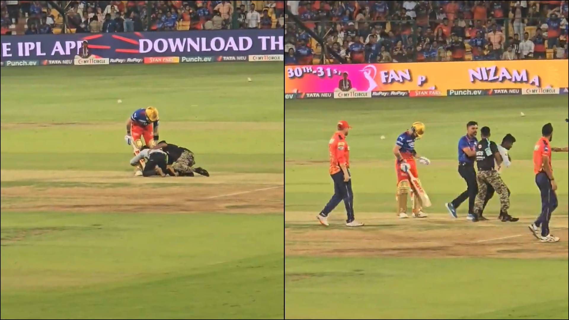 Massive security breach at M.Chinnaswamy Stadium, fan hugs Virat Kohli and refuses to let go; watch video Massive security breach at M.Chinnaswamy Stadium, fan hugs Virat Kohli and refuses to let go; watch video