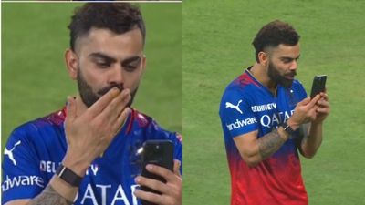 WATCH: Virat Kohli speaks on video call with wife Anushka Sharma and kids from inside the stadium after RCB win their first match of IPL 2024; video goes viral RCB superstar Virat Kohli.