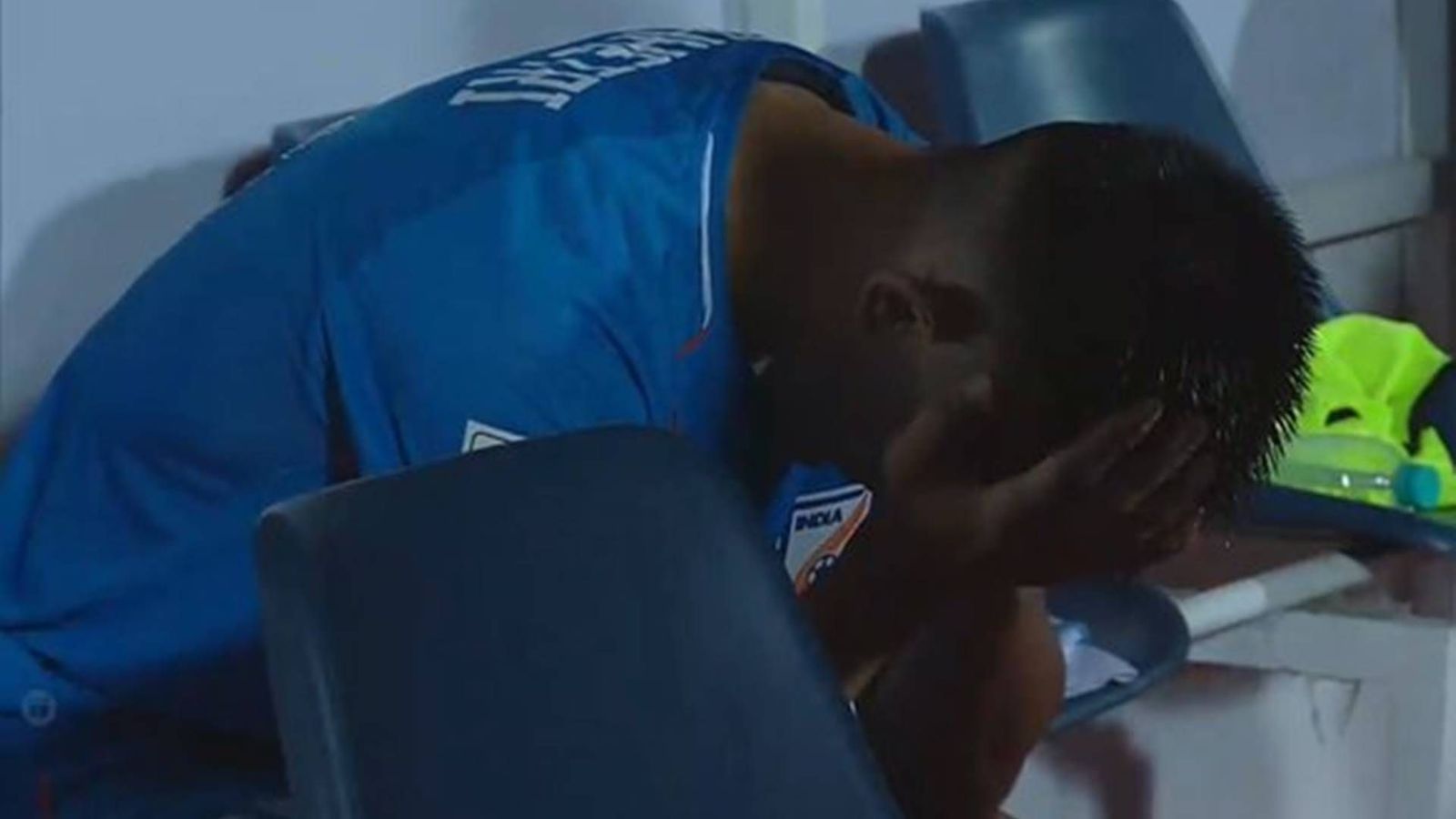Sunil Chhetri's 150th international appearance ends in shocking defeat to Afghanistan in 2026 FIFA World Cup Qualifiers A dejected Sunil Chhetri sitting in the dugout (Screengrab: JioCinema)