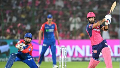 'It's been tough..I had my options ready.': Riyan Parag gets emotional after repaying RR's faith with blistering 45-ball 84 against DC Rajasthan Royals' star batter Riyan Parag in this frame. (Getty)