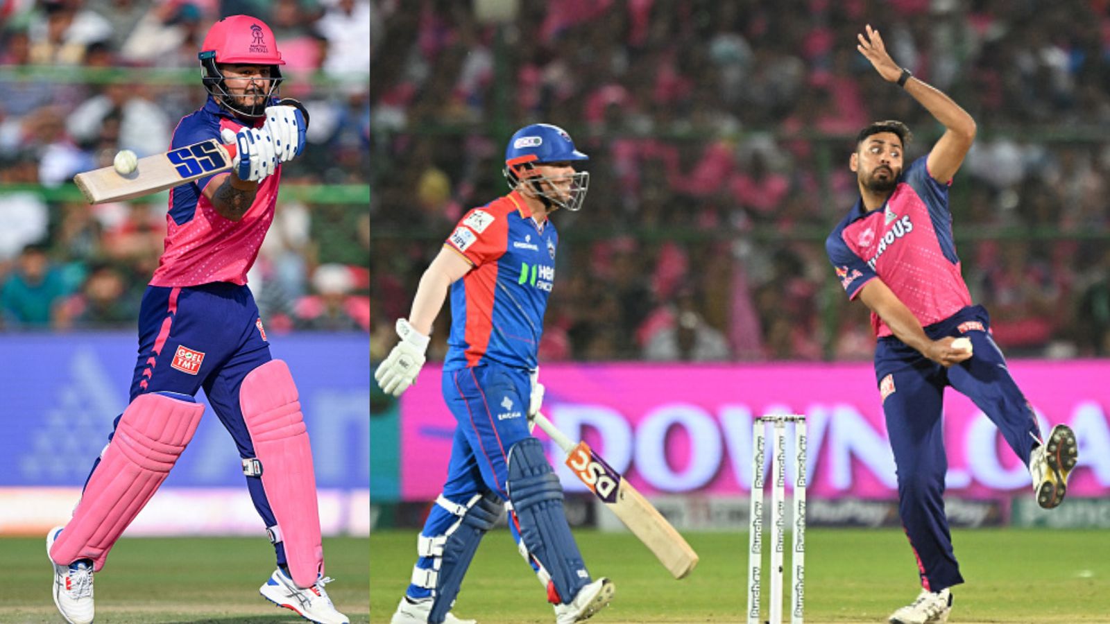 RR vs DC: After Riyan Parag's blitzkrieg, Avesh Khan's last-over heroics help RR down Rishabh Pant's DC despite Tristan Stubbs' bravado Rajasthan Royals' Riyan Parag (left), Avesh Khan (right) and Delhi Capitals' David Warner in this frame. (Getty)