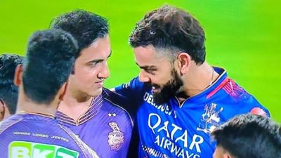 WATCH: Virat Kohli, Gautam Gambhir put rift rumours to rest with a heartfelt hug during RCB vs KKR clash, video breaks internet Virat Kohli, Gautam Gambhir put rift rumours to rest with a heartfelt hug during RCB vs KKR clash. (Screengrab-X)