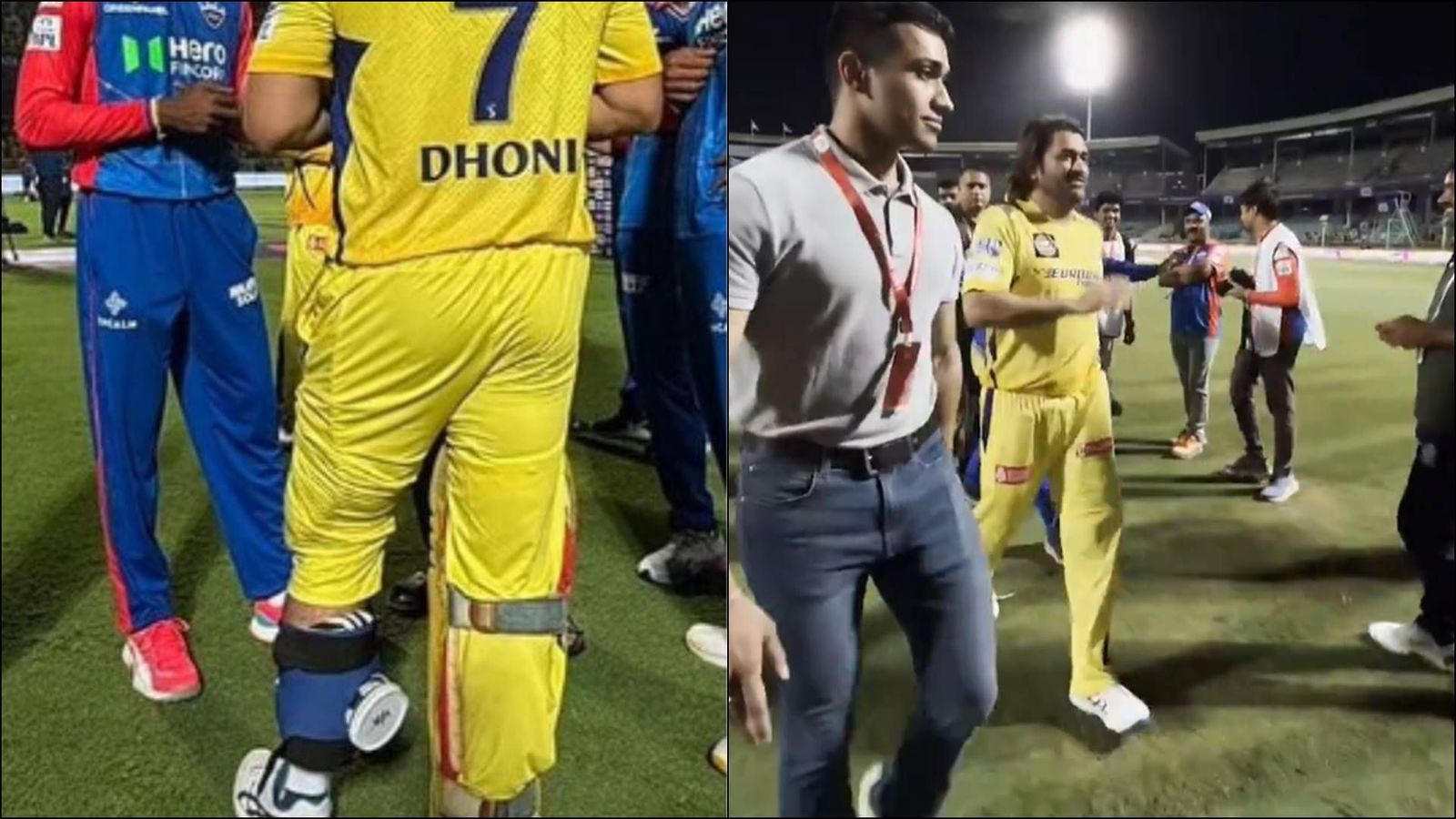 MS Dhoni limps off the ground after an entertaining 16-ball 37 cameo at Vizag; CSK share a video raising concerns MS Dhoni limps off the ground after an entertaining 16-ball 37 cameo at Vizag; CSK share a video raising concerns