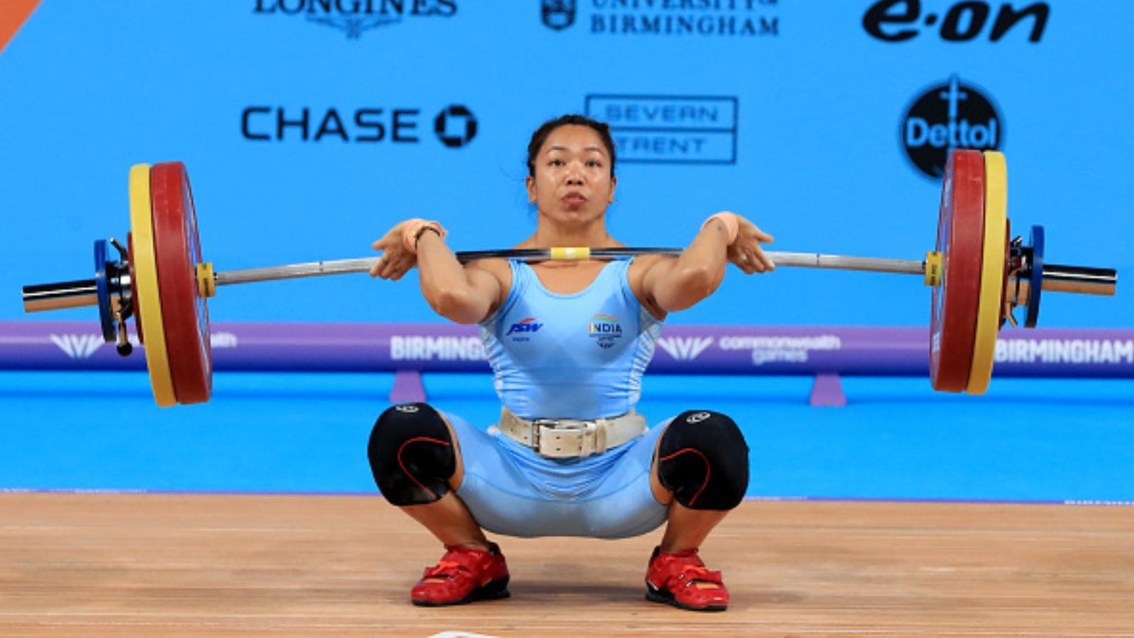 India's star lifter Mirabai Chanu all but qualifies for Paris Olympics with brilliant third finish in Group B of World Cup India's star weightlifer Mirabai Chanu in this frame. (Getty)