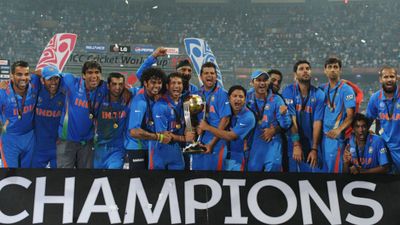 On this Day: 'MS Dhoni finishes off in style', 13 years to India's historic World Cup title triumph Indian cricketers pose with the trophy after victory in the Cricket World Cup 2011 final over Sri Lanka. (File Photo: Getty)