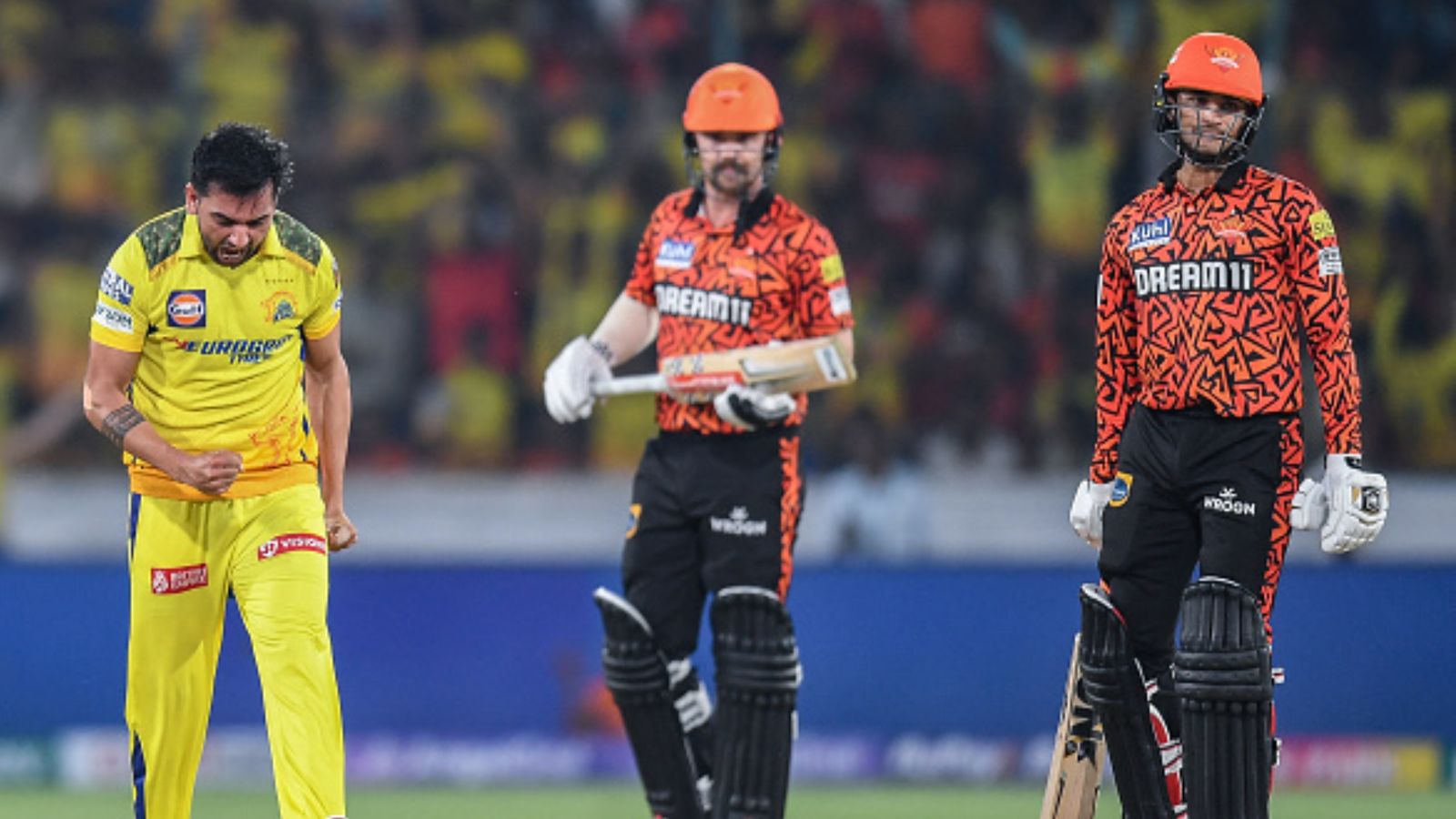 IPL 2024 Points Table: SRH break into top 5 after rocking CSK; GT, PBKS slip a place down, check where your favourite team stands after 18 matches CSK's Deepak Chahar (L) celebrates after taking the wicket of SRH's Abhishek Sharma (R) during their IPL 2024 match on April 5. (Getty)