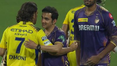 Watch: Gautam Gambhir puts an end to social media fabricated rivalry with MS Dhoni, hugs him after CSK’s 7-wicket win over KKR MS Dhoni and Gautam Gambhir hug each other after CSK's easy win over KKR (Screengrab: X)