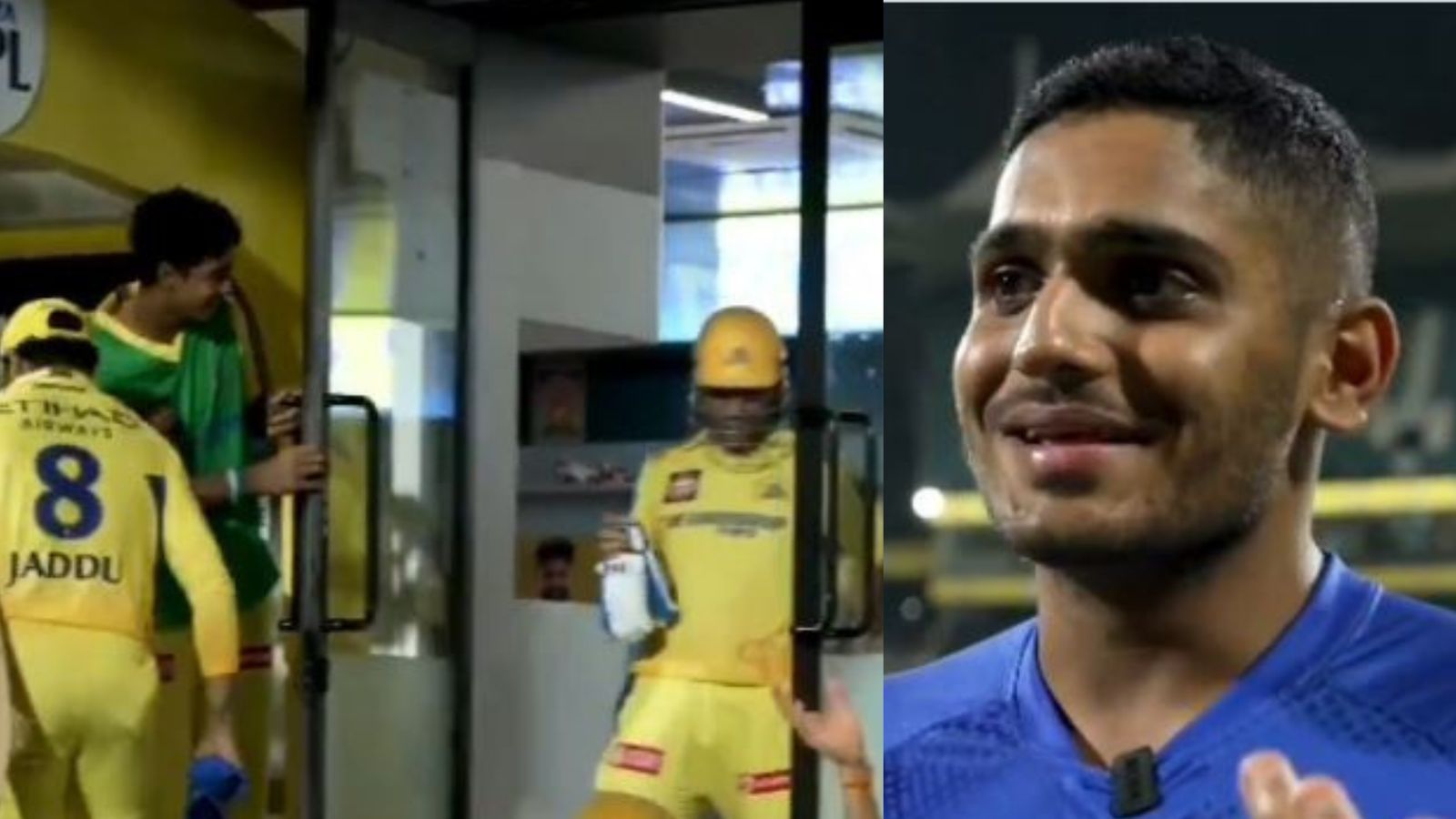Was MS Dhoni behind Ravindra Jadeja's prank on Chennai fans? Tushar Deshpande spills beans on 'paisa vasool' moment during CSK vs KKR clash Tushar Deshpande revealed how MS Dhoni masterminded Ravindra Jadeja's prank on CSK fans. (Screengrab-X)