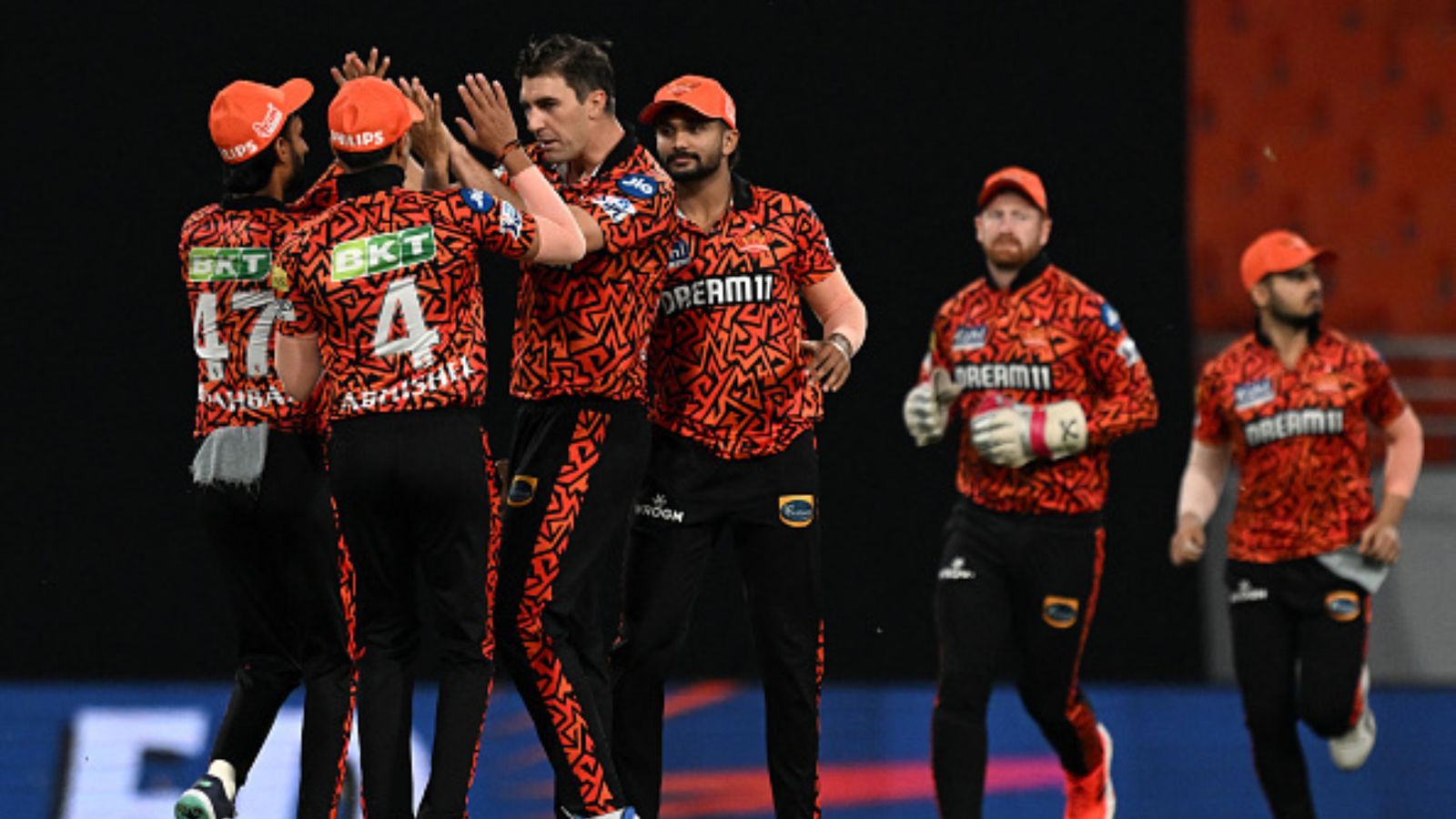 Pat Cummins still not over SRH's new match-winner after defeating PBKS, says 'To get us to 180 off his own bat was unreal...' SRH skipper Pat Cummins celebrates with his teammates during IPL 2024 clash against PBKS on April 9. (Getty)