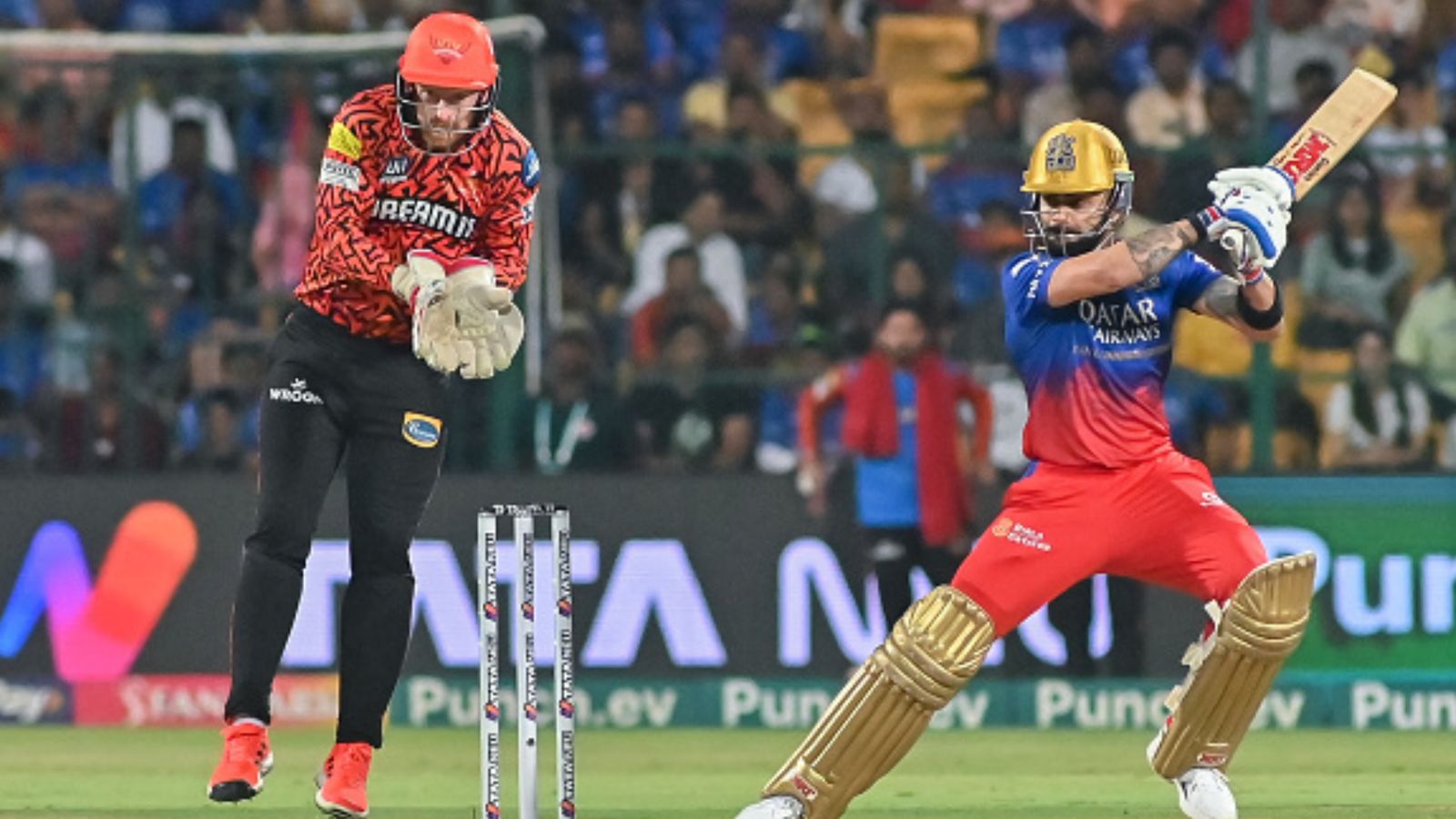 'Better than Gayle, just behind Rohit, Hardik...': India's WC-winner shuts down Virat Kohli's strike-rate critics in style Royal Challengers Bengaluru's Virat Kohli (R) plays a shot during the IPL 2024 clash against SRH on April 15. (Getty)
