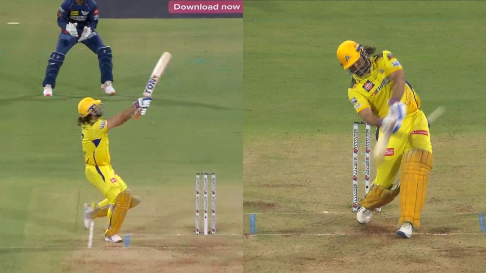 WATCH - MS Dhoni hits six with scoop shot against Mohsin Khan then smashes 101-meter six against Yash Thakur WATCH - MS Dhoni hits six with scoop shot against Mohsin Khan then smashes 101-meter six against Yash Thakur