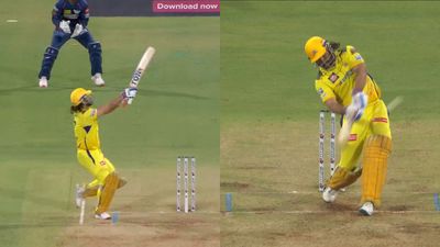 WATCH - MS Dhoni hits six with scoop shot against Mohsin Khan then smashes 101-meter six against Yash Thakur ms Dhoni show against LSG (credit: Getty Images)