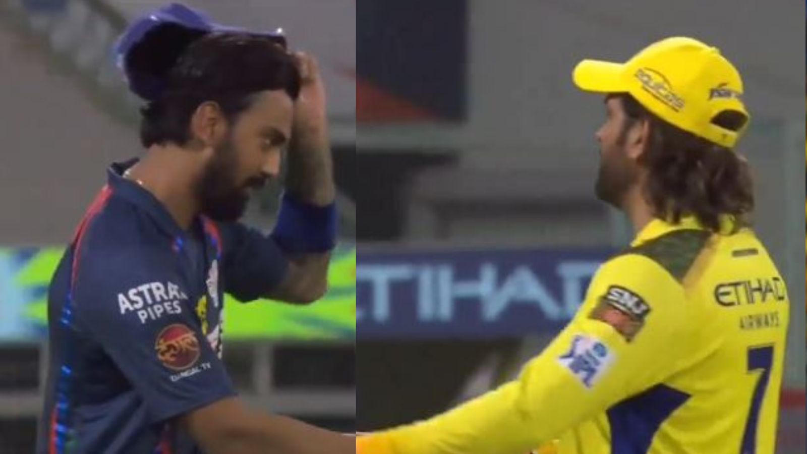 WATCH: KL Rahul takes off his cap before shaking hands with MS Dhoni, this is how CSK's ageless megastar reacted! LSG was spotted removing his cap before shaking hands with MS Dhoni post LSG vs CSK match. (Screengrab-X)