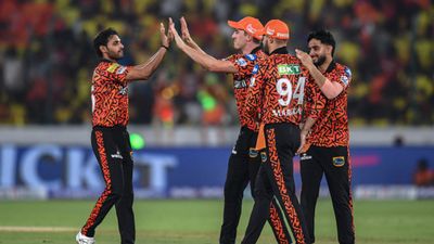 'He’s a silent guy, goes unnoticed a lot...': Bhuvneshwar Kumar on SRH's match-winner after emphatic win over DC Sunrisers Hyderabad's Bhuvneshwar Kumar (left) celebrates with his teammates in this frame. (Getty)