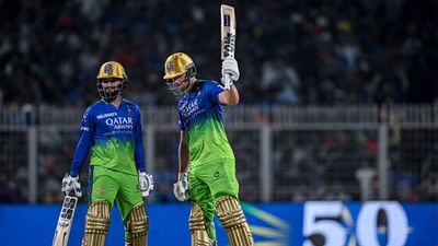 RCB batters' all out display helps them break all-time T20 record despite one-run loss to KKR Will Jacks celebrates his maiden IPL century as Rajat Patidar applauds (Getty Images)