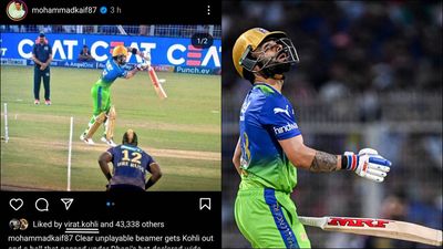 Virat Kohli likes Mohammad Kaif's 'poor umpiring' rant on Instagram after facing 50 per cent match fees fine for arguing with umpires Mohammad Kaif's Instagram post screenshot; Virat Kohli after losing his wicket (Getty Images)