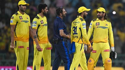 Hardik Pandya's spot in danger? Suresh Raina urges Ajit Agarkar to include CSK star in India's T20 WC squad after explosive knock vs LSG Chennai Super Kings' MS Dhoni (R) speaks with the umpire (C) at the end of their IPL 2024 clash against Lucknow Super Giants. (Getty)