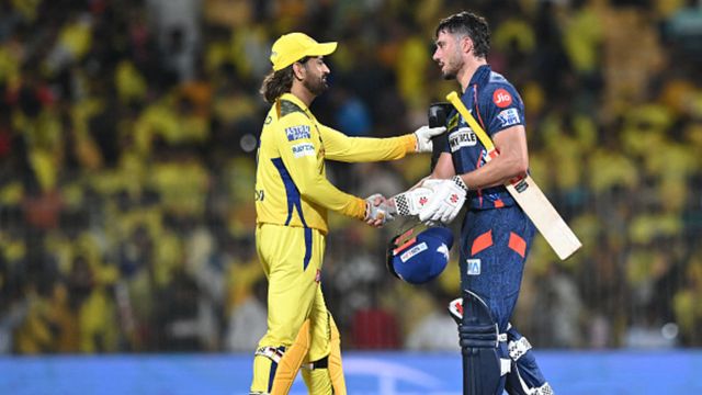 'MS Dhoni told one thing to me': Marcus Stoinis reveals Ex-CSK skipper's winning 'Mantra' he used to breach Chepauk fortress MS Dhoni and Marcus Stoinis shaking hands after CSK vs LSG clash (Getty)