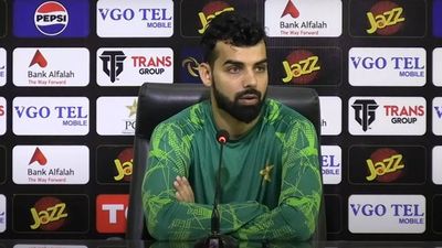 'No surprise in international cricket, nor there is any B or C team': Shadab Khan defends Pakistan for loss to New Zealand's second-string side Shadab Khan in the pre-match press conference (Screengrab: X)