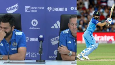 India T20 World Cup Squad Press Conference: Rohit Sharma laughs as Ajit Agarkar answers question on Virat Kohli's strike rate Rohit Sharma (L), Ajit Agarkar (C) and Virat Kohli (R).