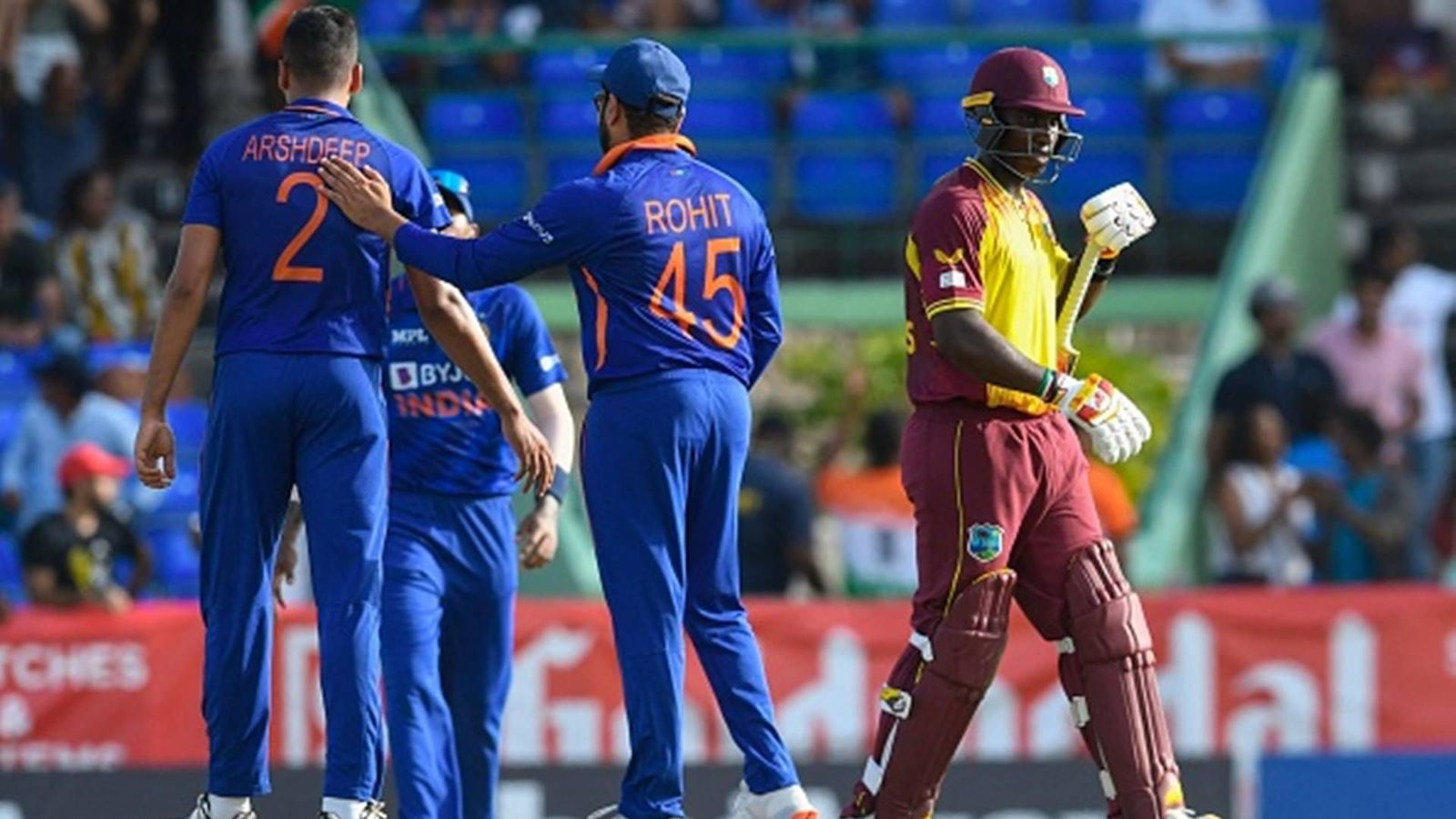 Ahead of T20 World Cup 2024, ICC bans West Indies wicketkeeper for five years over fixing charges in LPL, CPL and Abu Dhabi T10 league Devon Thomas walks off the field while Avesh Khan celebrates the wicket with skipper Rohit Sharma (File Photo: Getty Images)