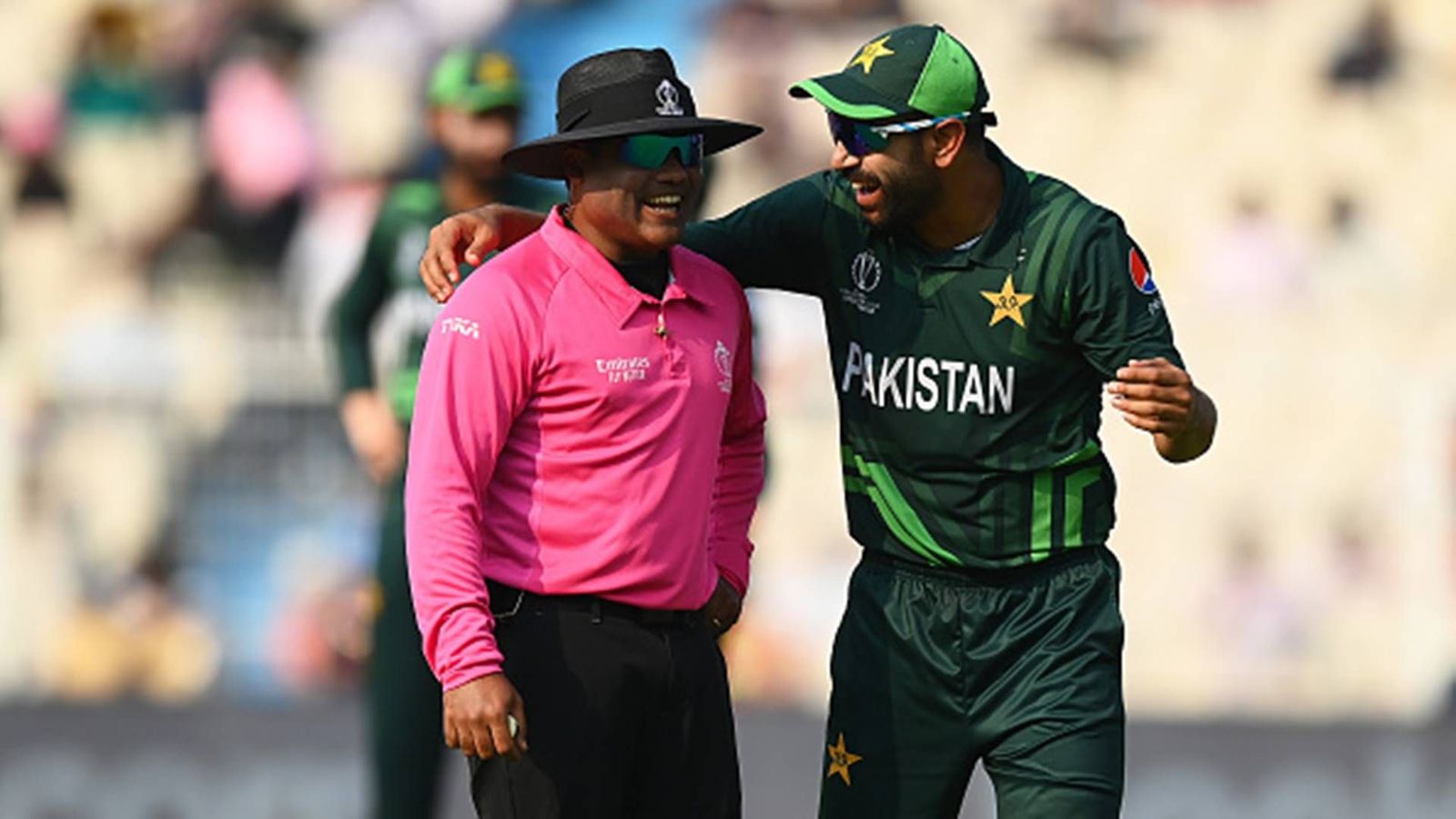 ICC announces 20 umpires and 6 match referees to officiate in T20 World Cup 2024, three Indians on the list Umpire Nitin Menon with Pakistan pacer Haris Rauf (File Photo: Getty Images)