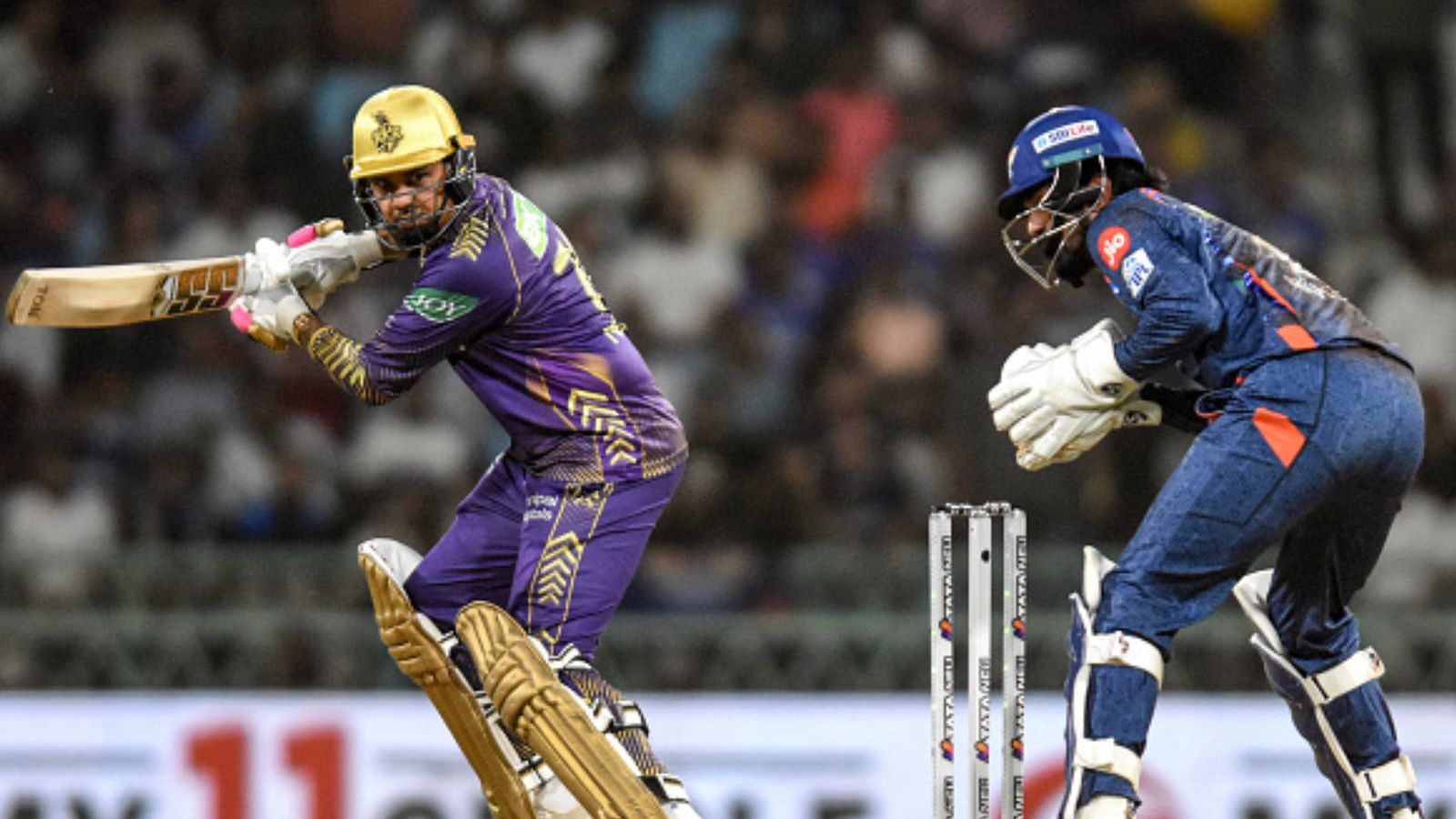 IPL 2024: KKR ride on Sunil Narine's all-round exploits to hammer LSG by 98 runs, pip RR to become table toppers Kolkata Knight Riders' Sunil Narine (L) plays a shot as Lucknow Super Giants' wicktkeeper and captain KL Rahul fields the ball during their IPL 2024 clash on May 5. (Getty)