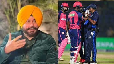 Navjot Singh Sidhu throws 'fly in the milk' analogy while dissecting Sanju Samson's controversial dismissal during DC vs RR's IPL 2024 clash Former India's star batter Navjot Singh Sindhu (left) and RR skipper Sanju Samson while having a conversation with umpire during DC vs RR's IPL 2024 clash. (X-Getty)