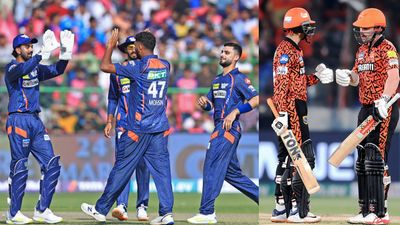 'Don't really have reasons to worry about it...': LSG aren't bothered about SRH's formidable batting, hints coach ahead of big clash (L-R) LSG captain KL Rahul with team's players, SRH's Abhishek Sharma and Travis Head. (Getty)