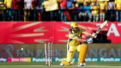 Stephen Fleming explains why MS Dhoni batted at no.9, says 'We're managing his workload. It's risky...' MS Dhoni gets bowled by Harshal Patel (Getty Images)