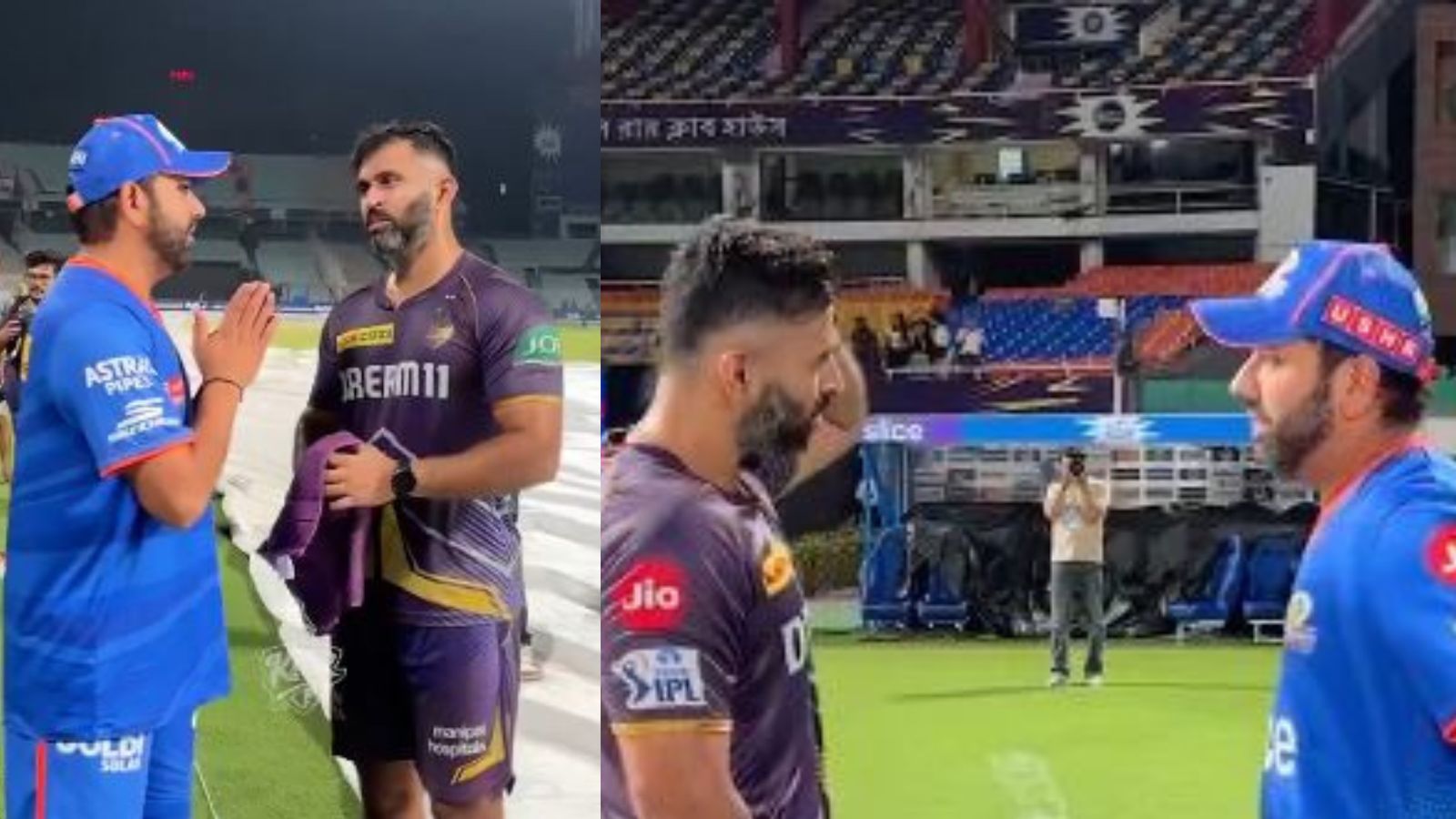 'Ek Ek cheez change ho raha hai...': Rohit Sharma's complaint against MI management to KKR coach sparks controversy, watch viral video Former MI skipper Rohit Sharma and KKR's assistant coach Abhishek Nayar were spotted having a chat ahead of KKR vs MI clash. (Screengrab-X)