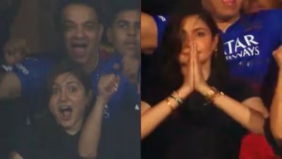 WATCH - Anushka Sharma's 'Thank God' reaction after RCB stay alive in playoff race with win over DC Anushka Sharma in frame (Twitter screen grab)