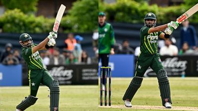 6,6,6,6: Babar Azam goes berserk, tonks four sixes in one over in his match-winning knock against Ireland in 3rd T20I, Watch viral video Pakistan skipper Babar Azam in action during Pakistan's 3rd T20I against Ireland. (Getty)