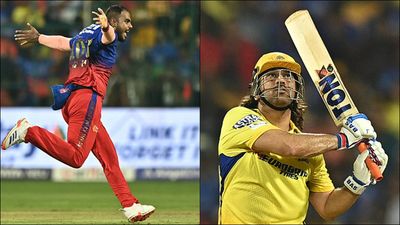 Did MS Dhoni's 110m six fulfill RCB players' wish and led to Yash Dayal's comeback? Yash Dayal celebrates during the CSK clash; MS Dhoni plays an attacking shot (Getty Images)