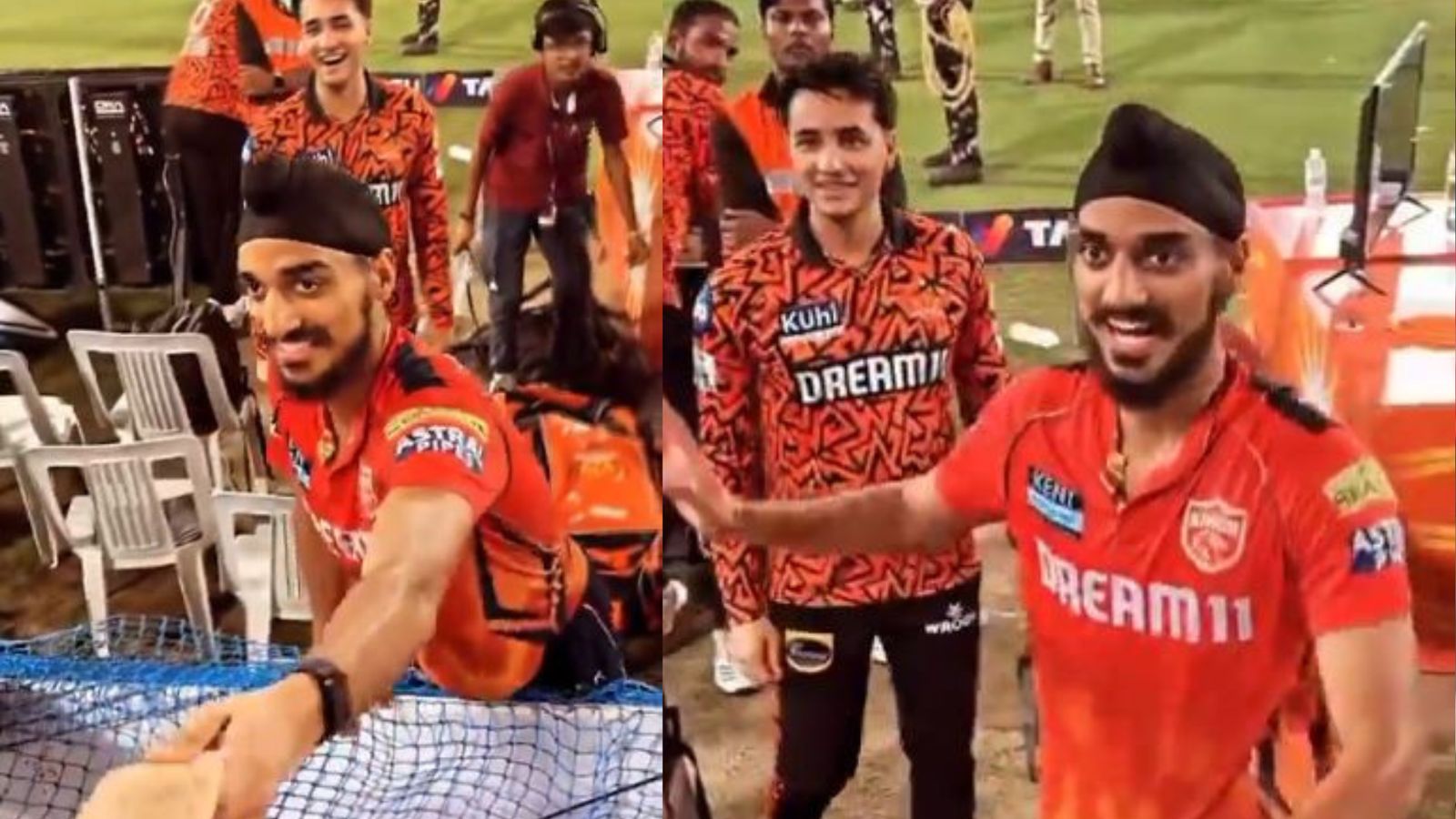 ‘Give me the blessings you give him…’: Arshdeep Singh has a special request for Abhishek Sharma's mother; Watch video here PBKS' Arshdeep Singh and SRH's Abhishek Sharma in this frame. (Screengrab-X)