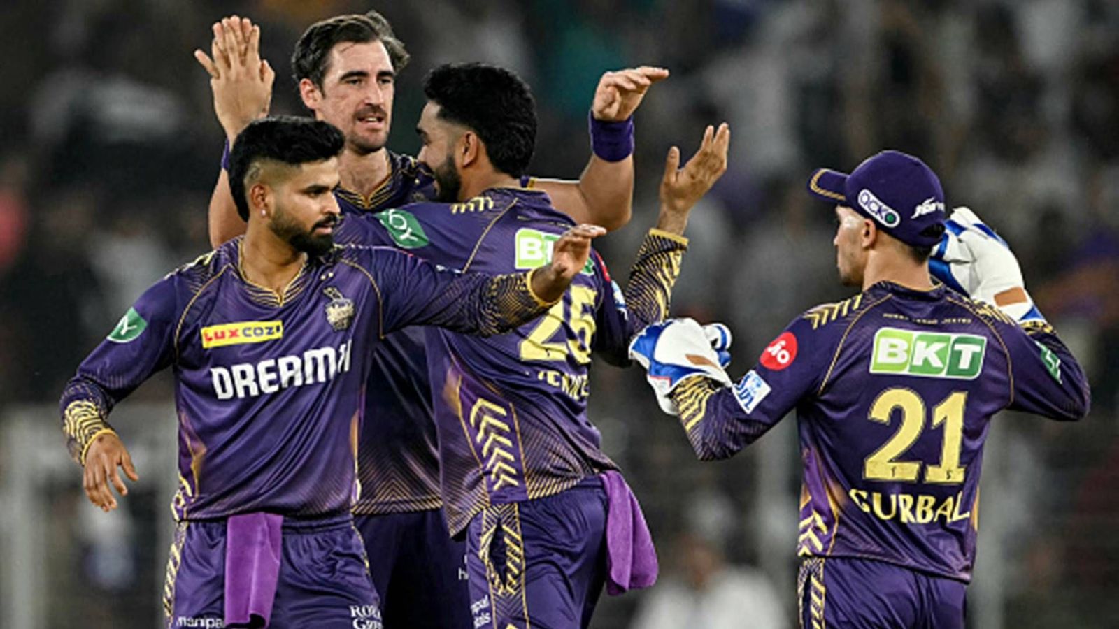 Starc’s sensational opening spell, Shreyas-Venkatesh’s blazing half-centuries help KKR storm into IPL 2024 final with 8 wicket win over SRH Mitchell Starc celebrates a wicket with his teammates (Getty Images)