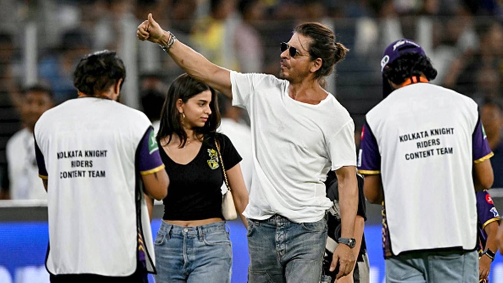 Shah Rukh Khan hospitalised in Ahmedabad after attending KKR's IPL 2024 Qualifier 1 clash Shah Rukh Khan alongside his daughter Suhana Khan greets fans after their team's win against Sunrisers Hyderabad (Getty Images)